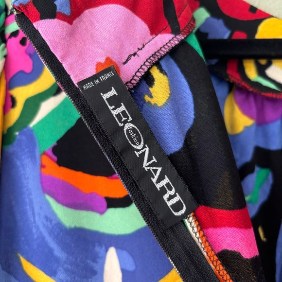 Vintage Leonard Paris Silk Jersey Mikado Midi Floral Dress Size Large - Picture 8 of 12